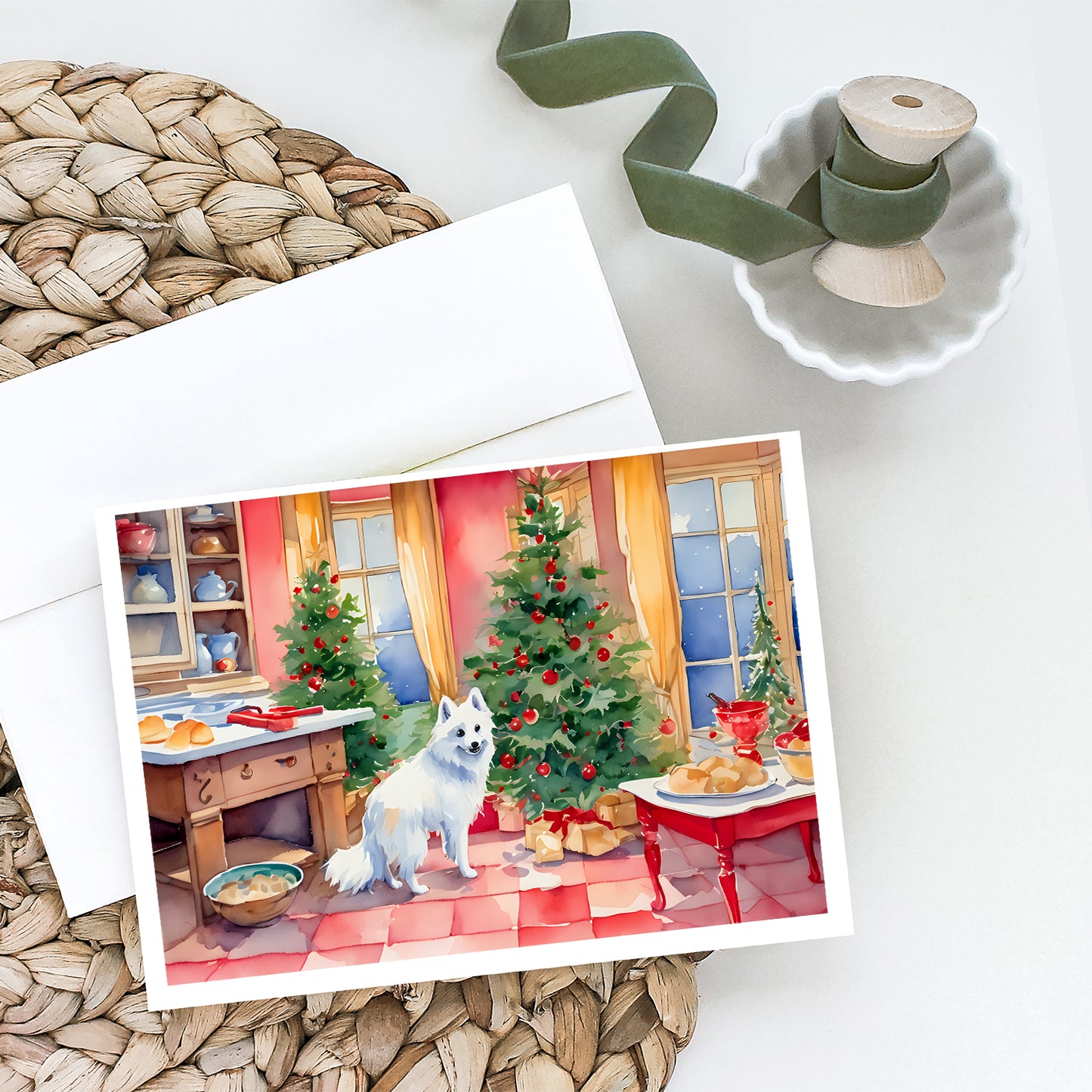 Japanese Spitz Christmas Cookies Greeting Cards Pack of 8