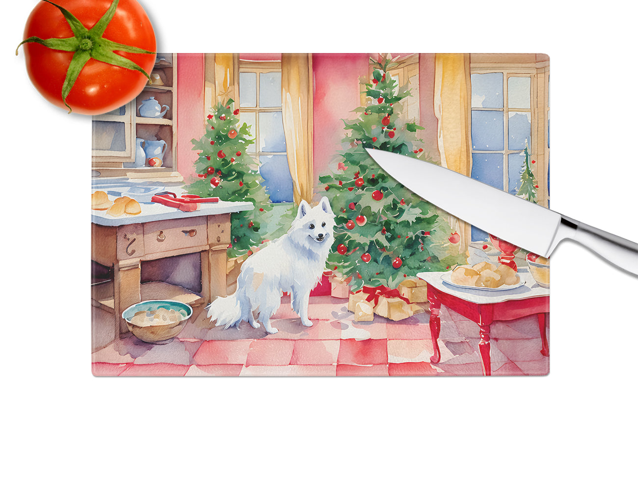 Japanese Spitz Christmas Cookies Glass Cutting Board