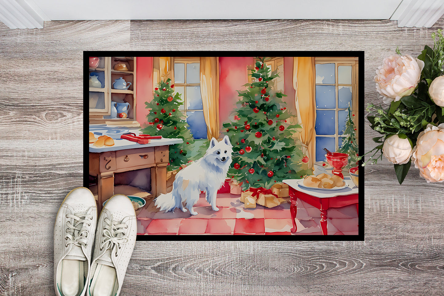 Japanese Spitz Christmas Cookies Doormat