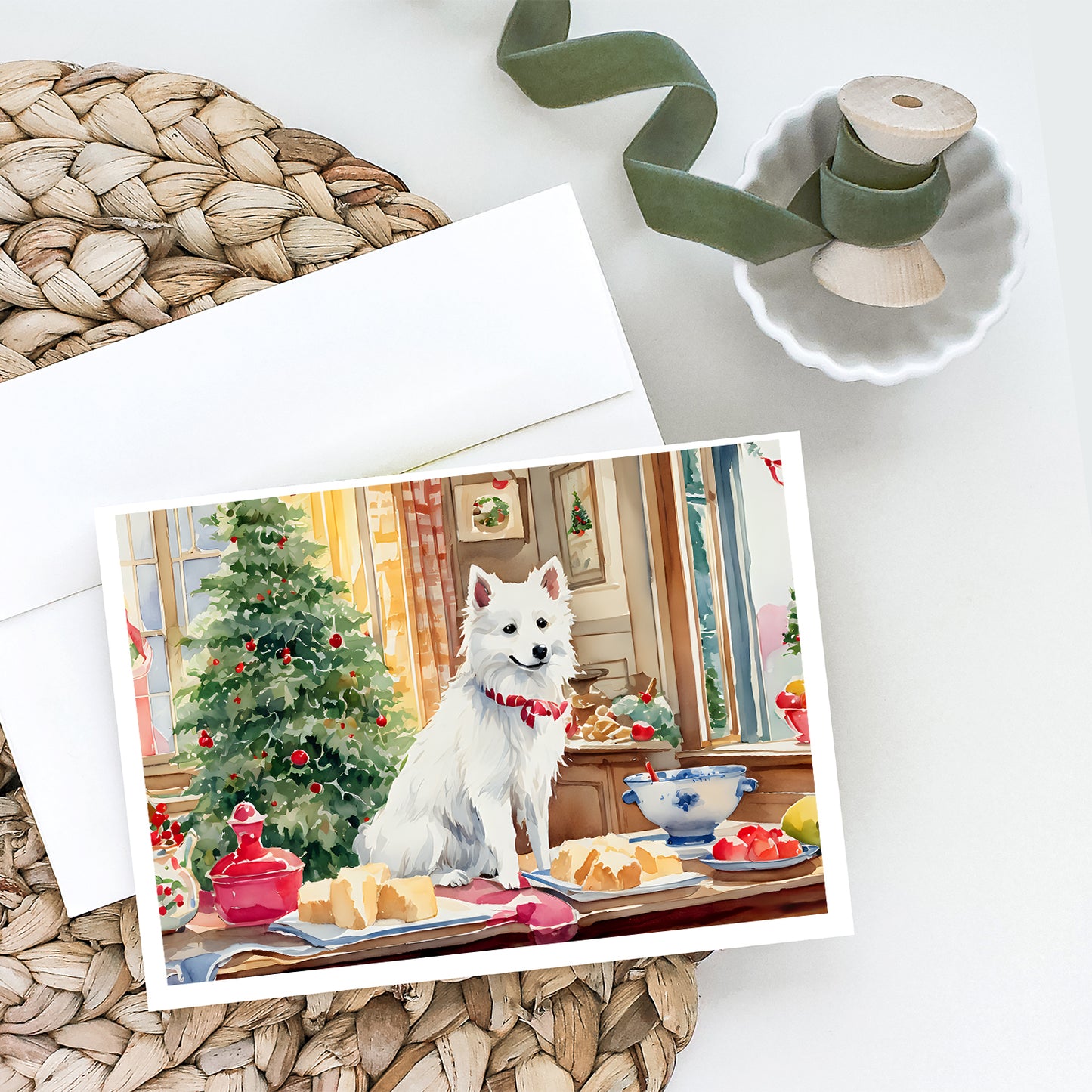Japanese Spitz Christmas Cookies Greeting Cards Pack of 8
