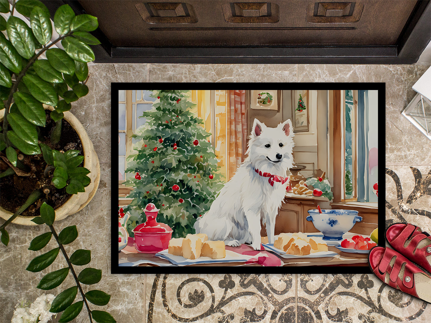 Japanese Spitz Christmas Cookies Doormat