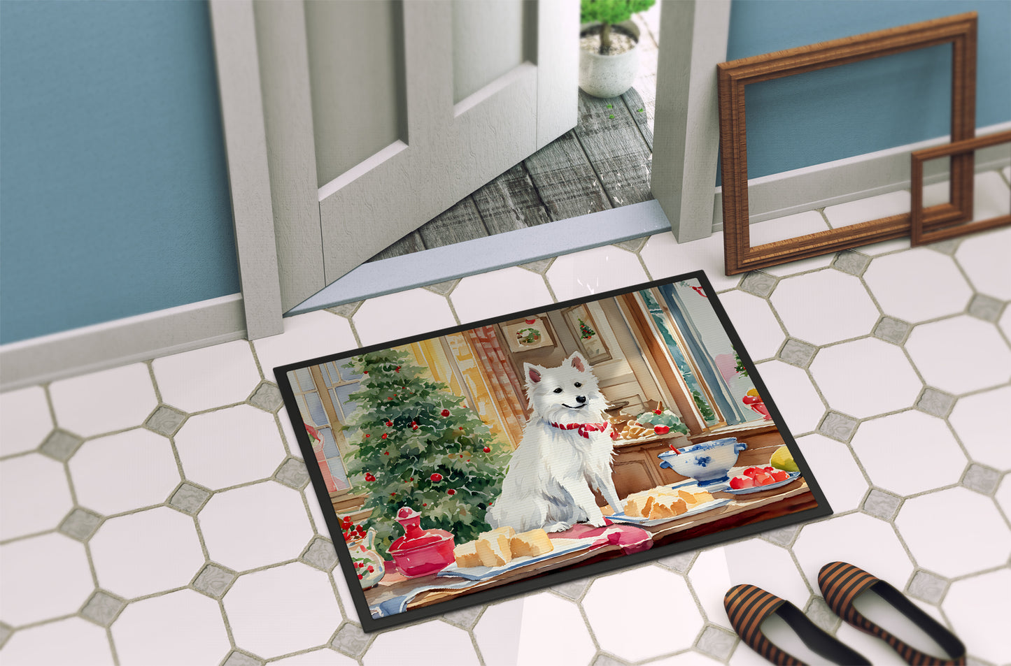 Japanese Spitz Christmas Cookies Doormat