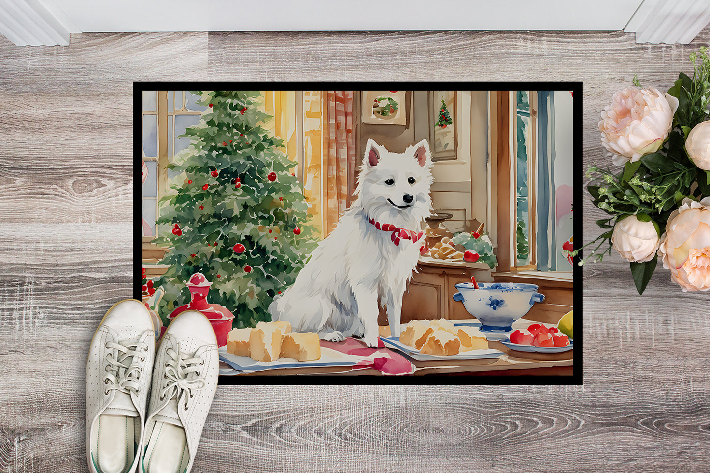 Japanese Spitz Christmas Cookies Doormat