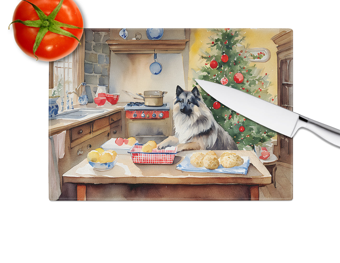 Keeshond Christmas Cookies Glass Cutting Board