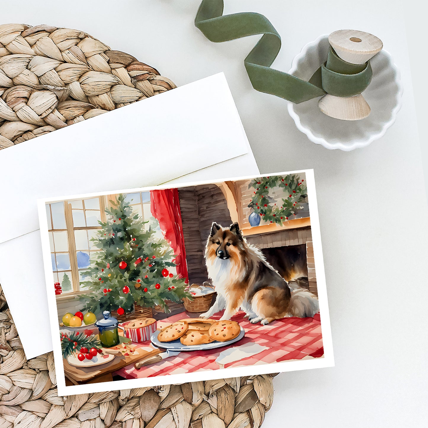 Keeshond Christmas Cookies Greeting Cards Pack of 8