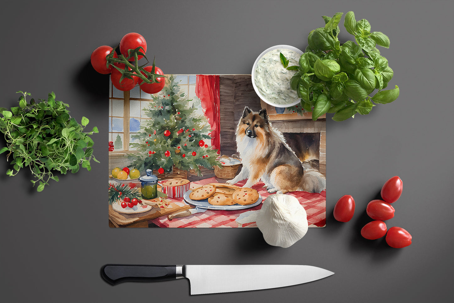 Keeshond Christmas Cookies Glass Cutting Board