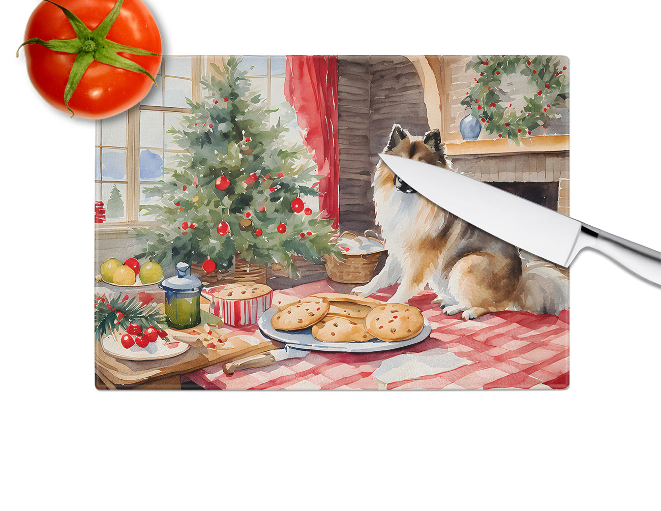 Keeshond Christmas Cookies Glass Cutting Board