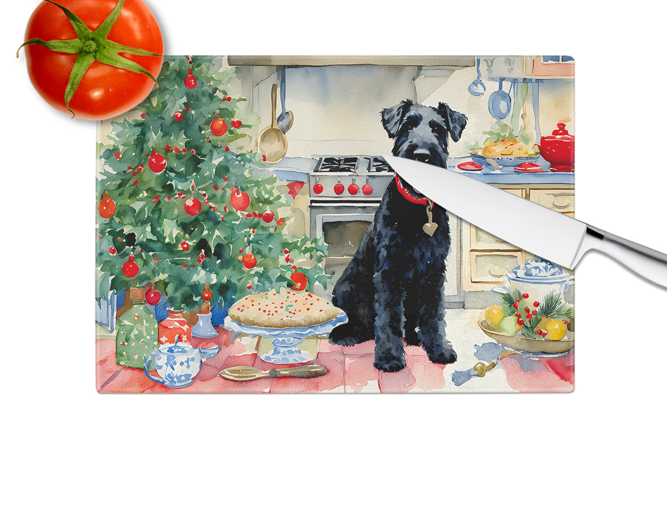 Kerry Blue Terrier Christmas Cookies Glass Cutting Board