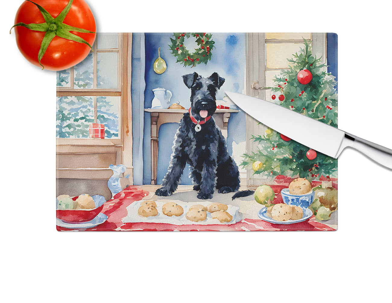 Kerry Blue Terrier Christmas Cookies Glass Cutting Board