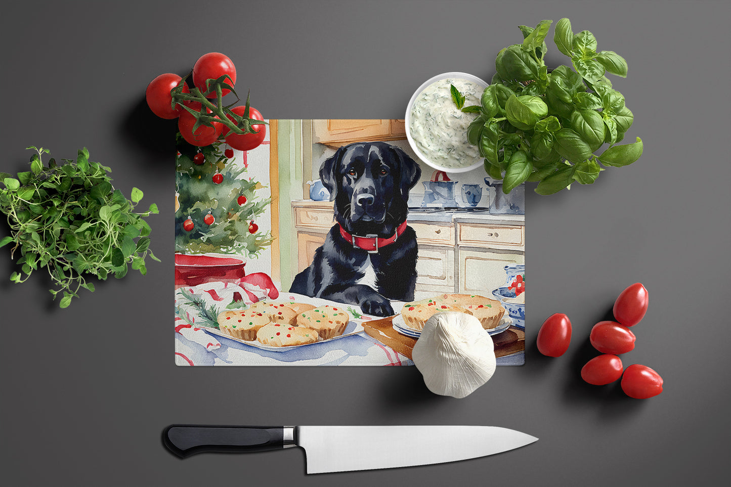 Labrador Retriever Christmas Cookies Glass Cutting Board