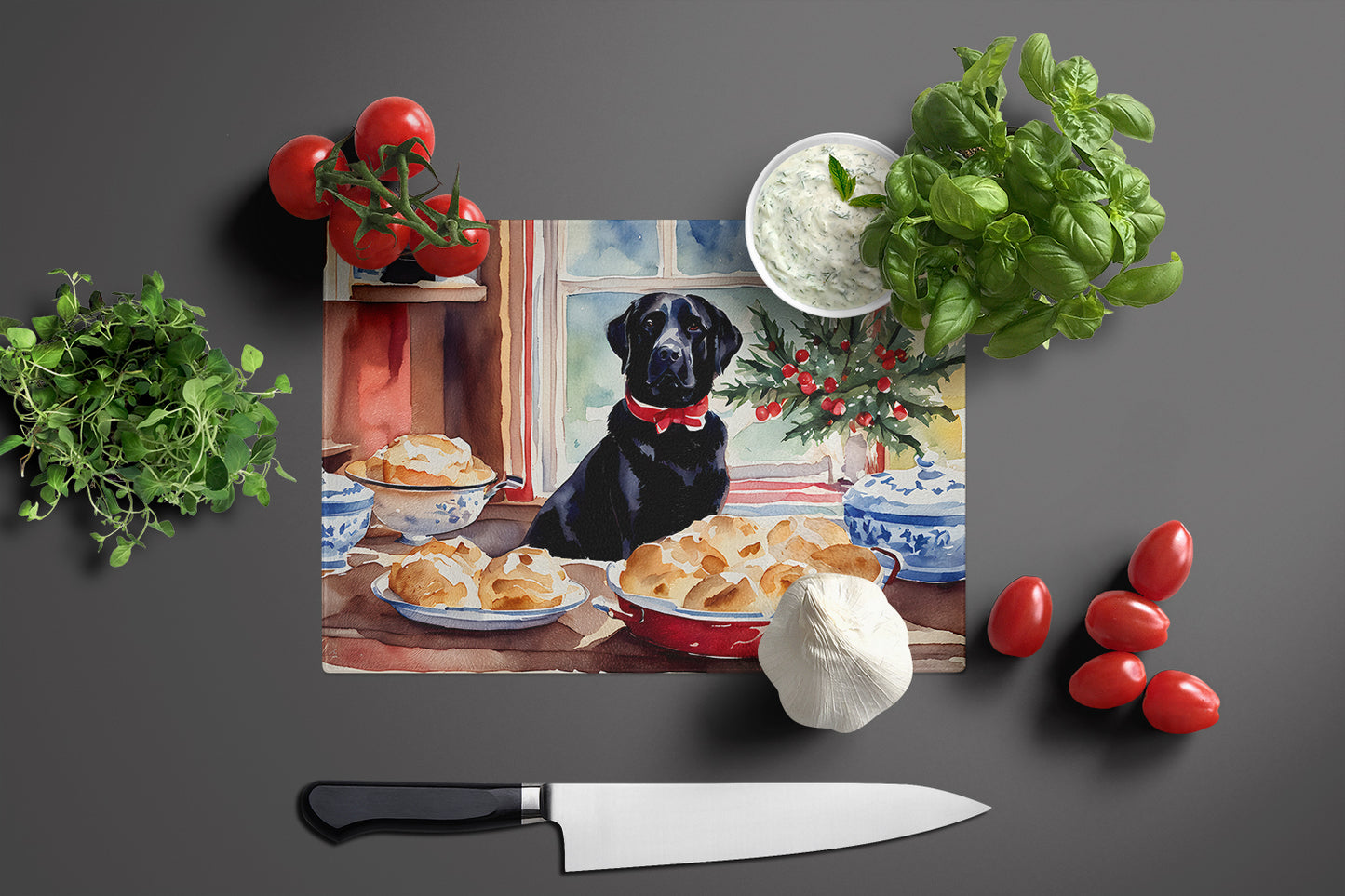 Labrador Retriever Christmas Cookies Glass Cutting Board