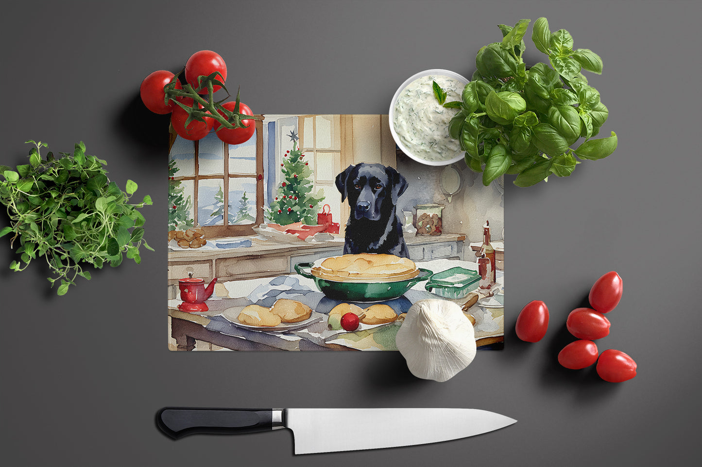 Labrador Retriever Christmas Cookies Glass Cutting Board