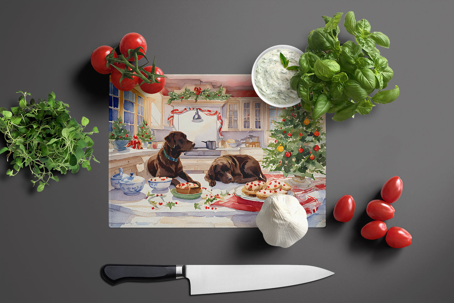 Labrador Retriever Christmas Cookies Glass Cutting Board