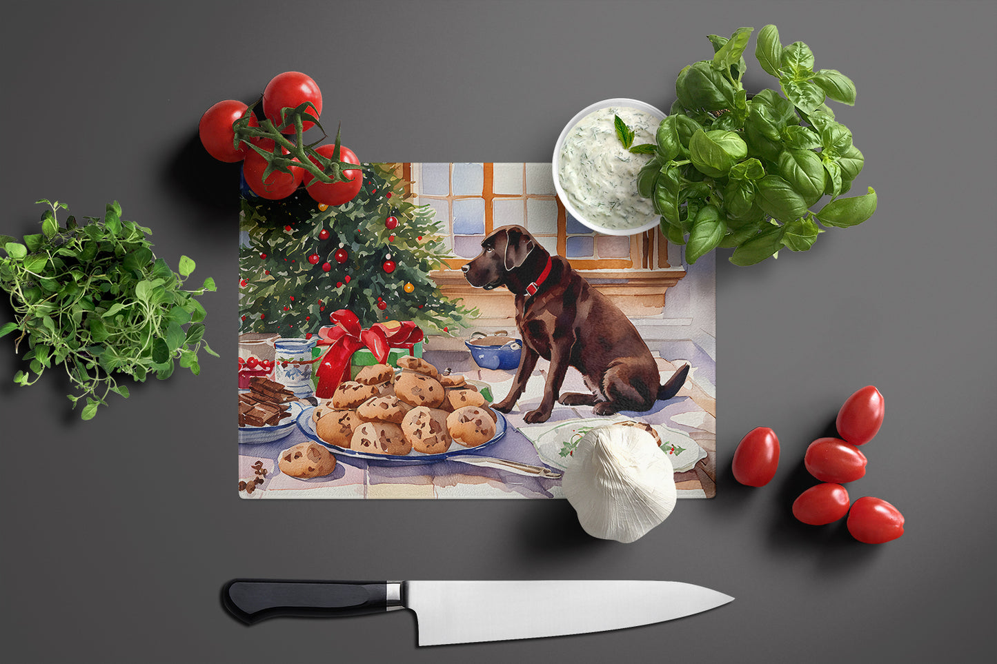 Labrador Retriever Christmas Cookies Glass Cutting Board