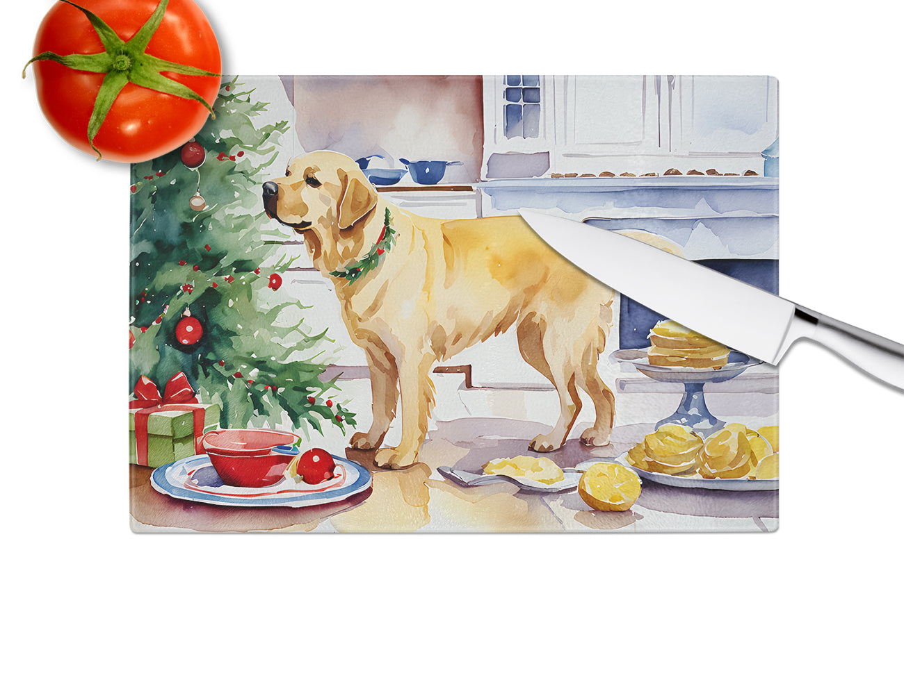 Labrador Retriever Christmas Cookies Glass Cutting Board