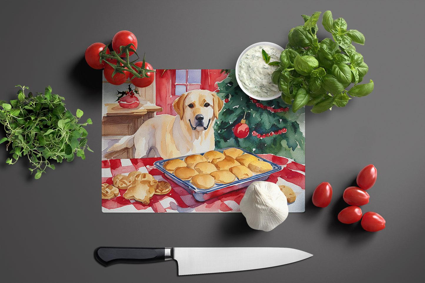 Labrador Retriever Christmas Cookies Glass Cutting Board