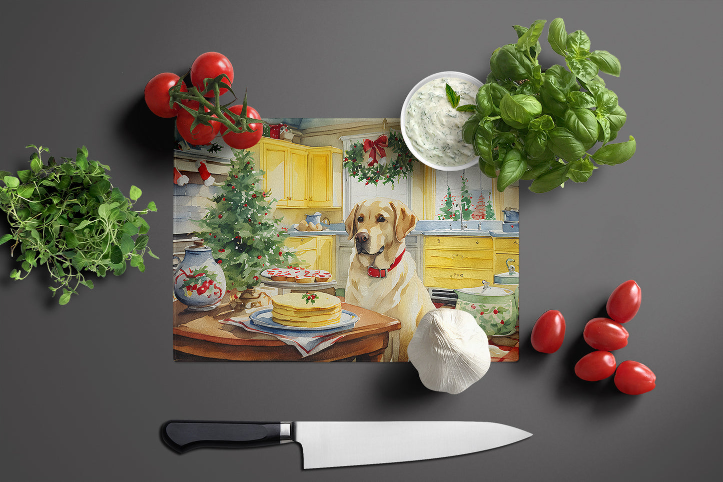 Labrador Retriever Christmas Cookies Glass Cutting Board