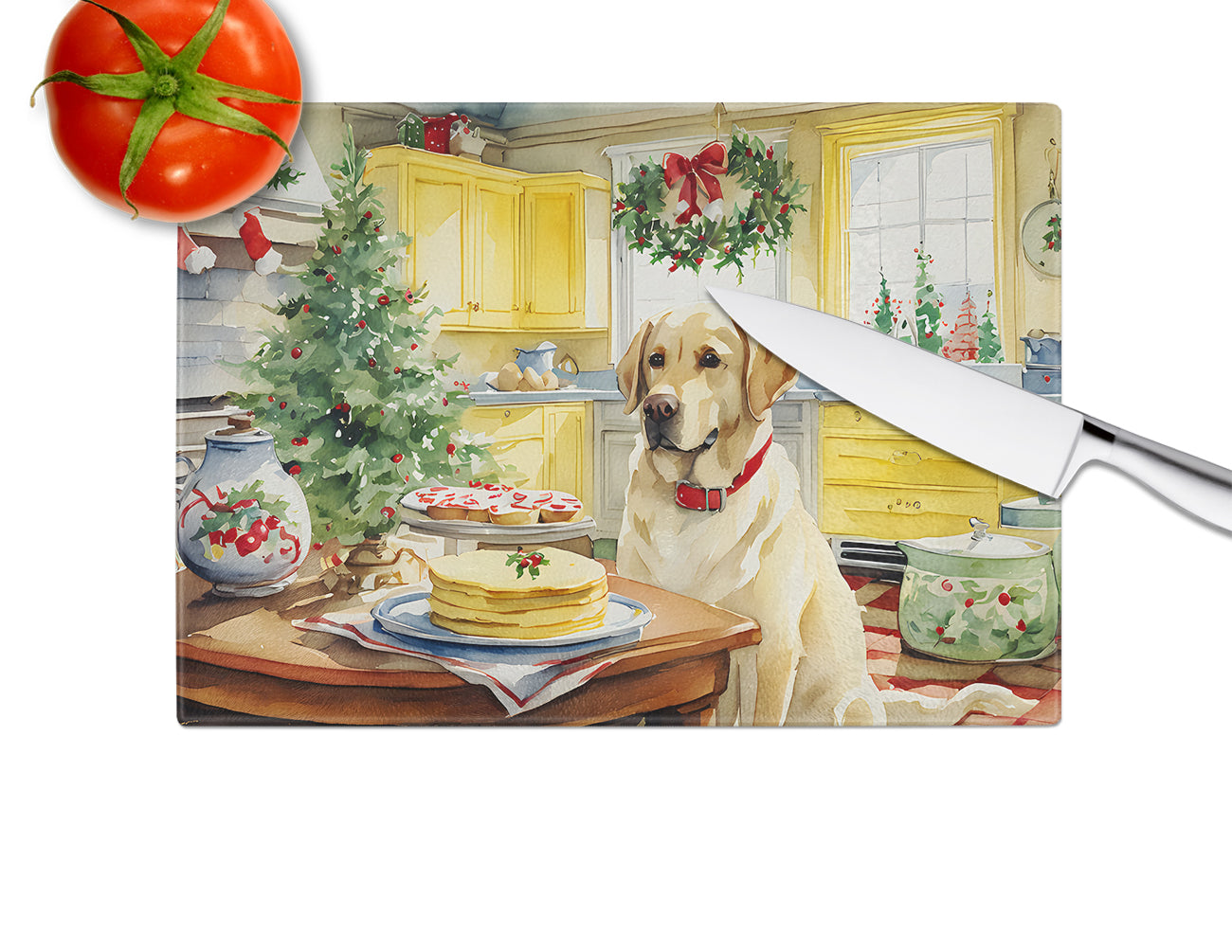 Labrador Retriever Christmas Cookies Glass Cutting Board