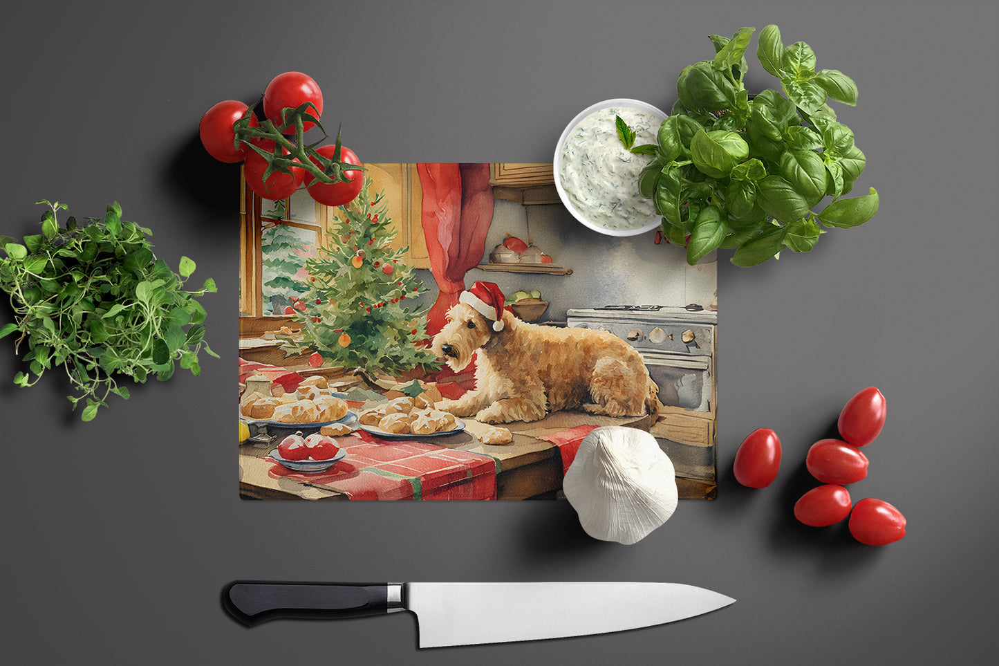 Lakeland Terrier Christmas Cookies Glass Cutting Board