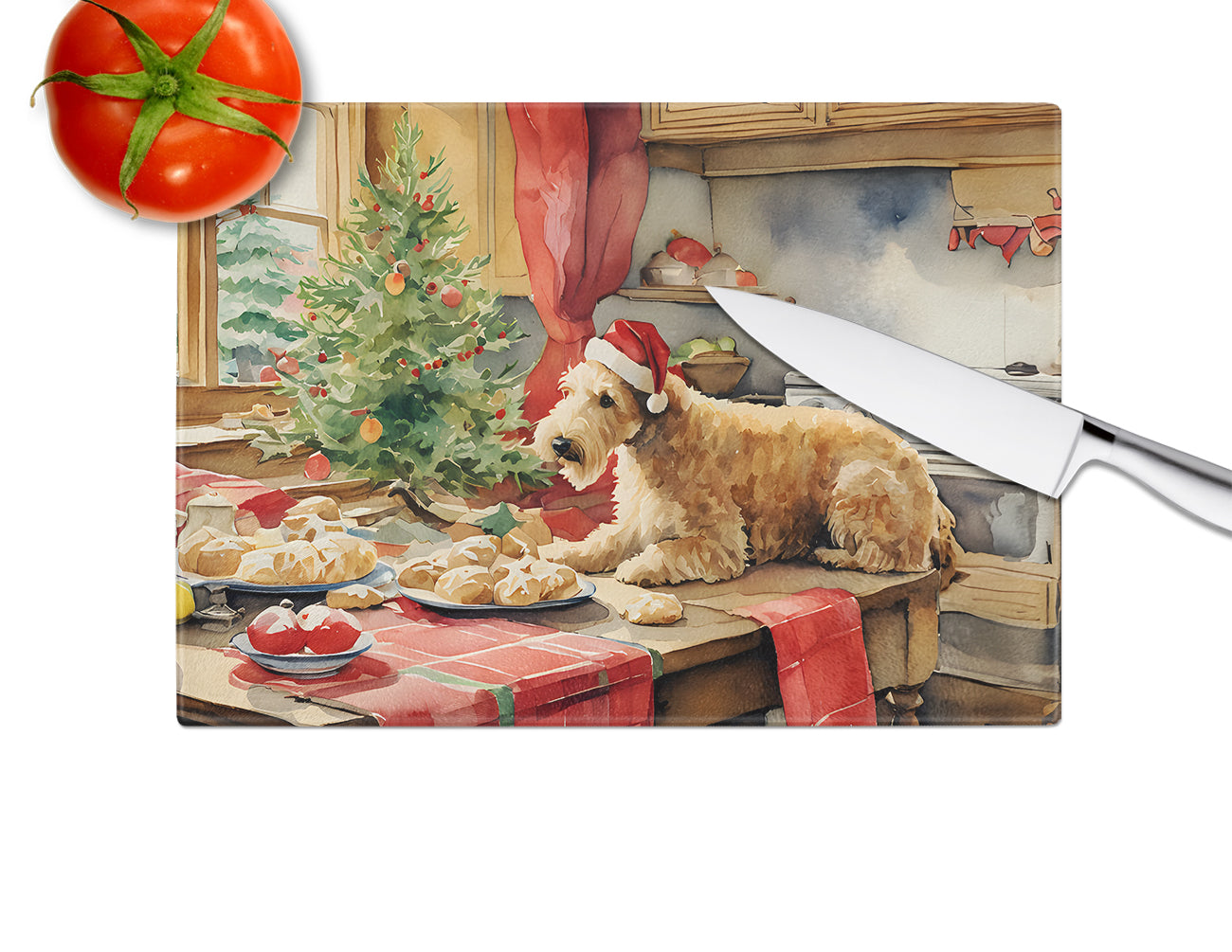 Lakeland Terrier Christmas Cookies Glass Cutting Board