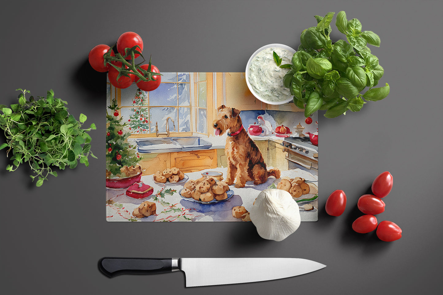 Lakeland Terrier Christmas Cookies Glass Cutting Board