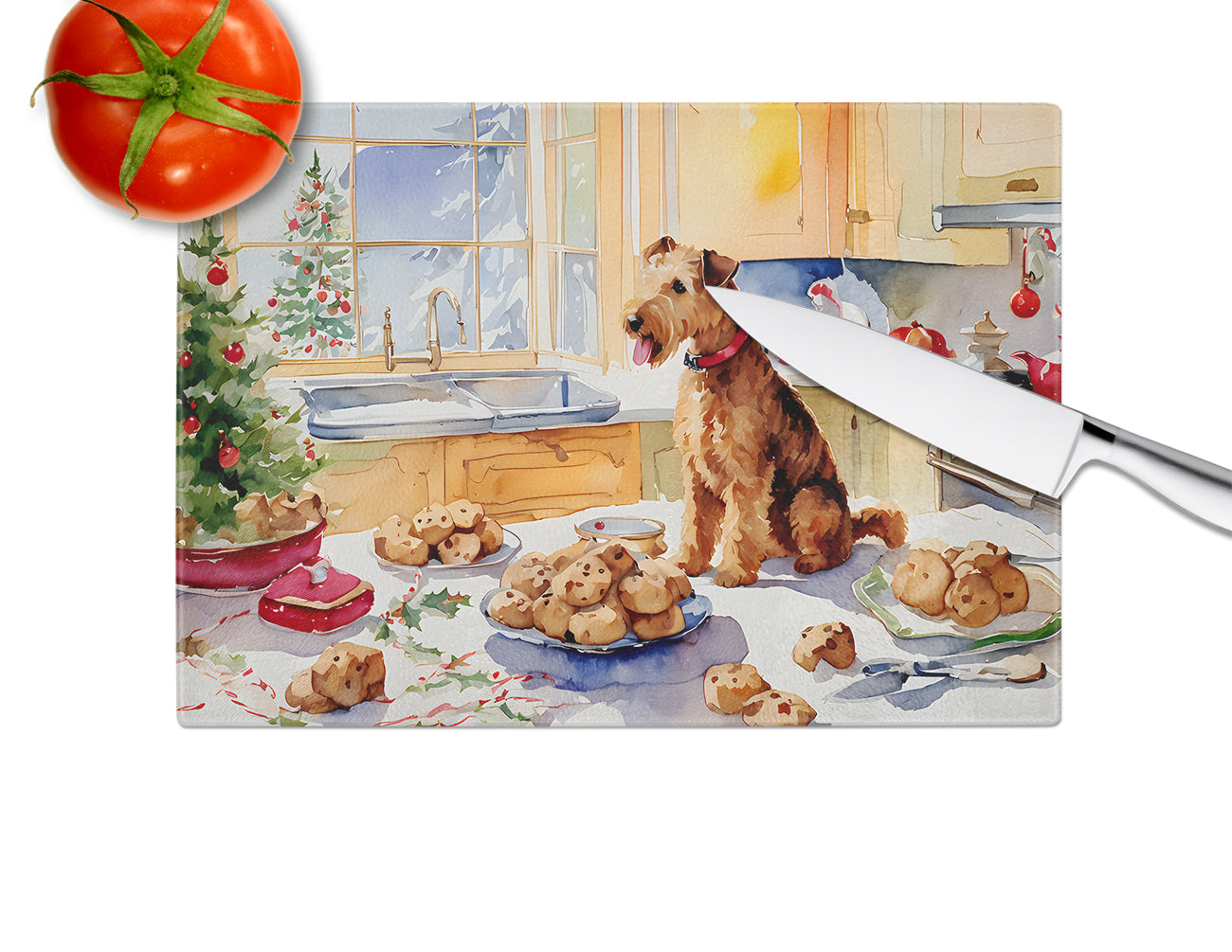 Lakeland Terrier Christmas Cookies Glass Cutting Board