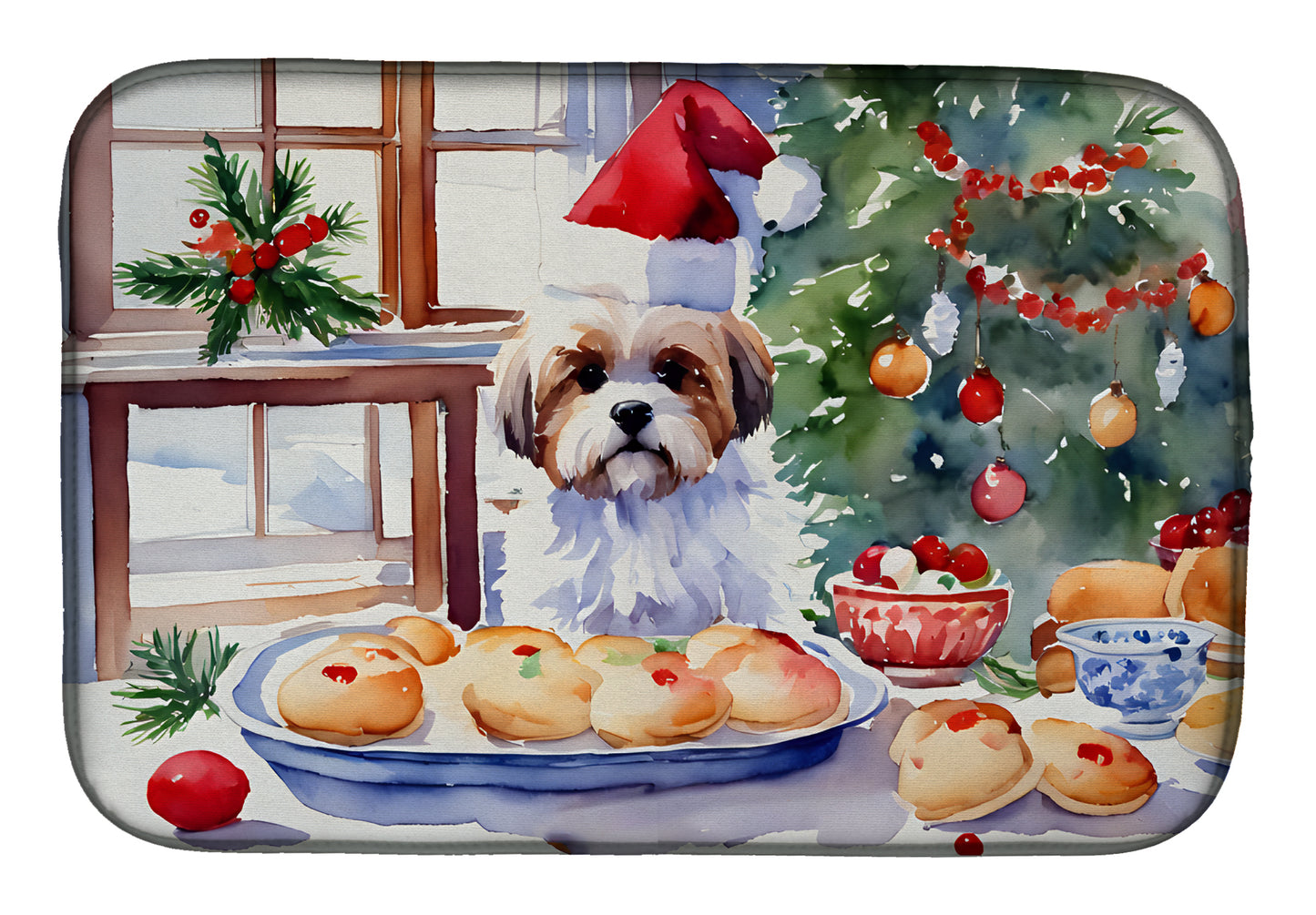 Buy this Lhasa Apso Christmas Cookies Dish Drying Mat