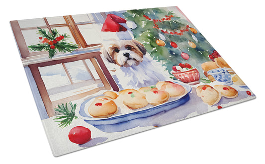 Buy this Lhasa Apso Christmas Cookies Glass Cutting Board