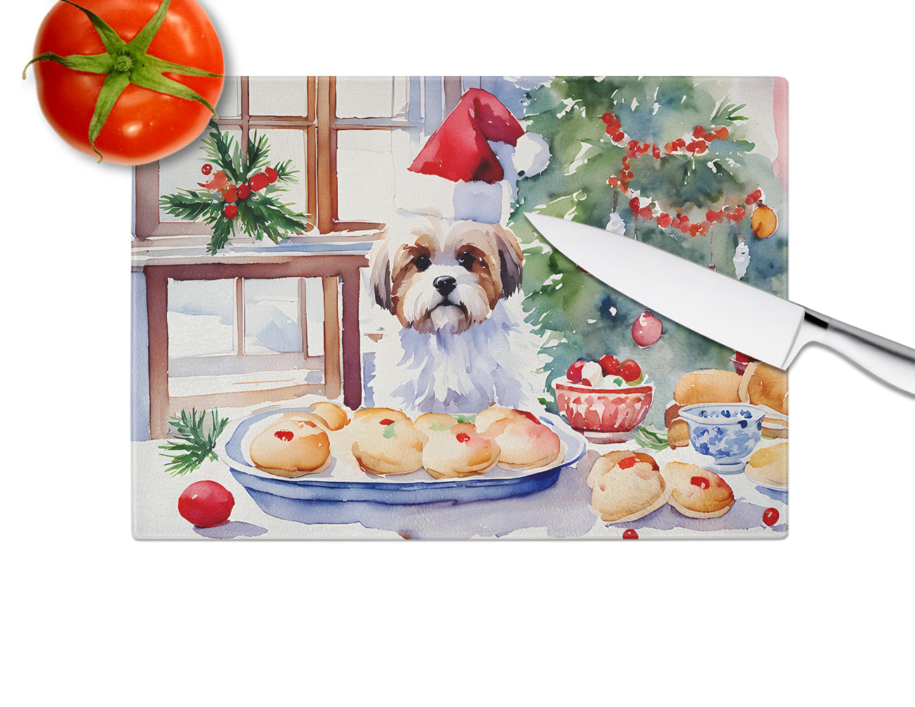 Lhasa Apso Christmas Cookies Glass Cutting Board