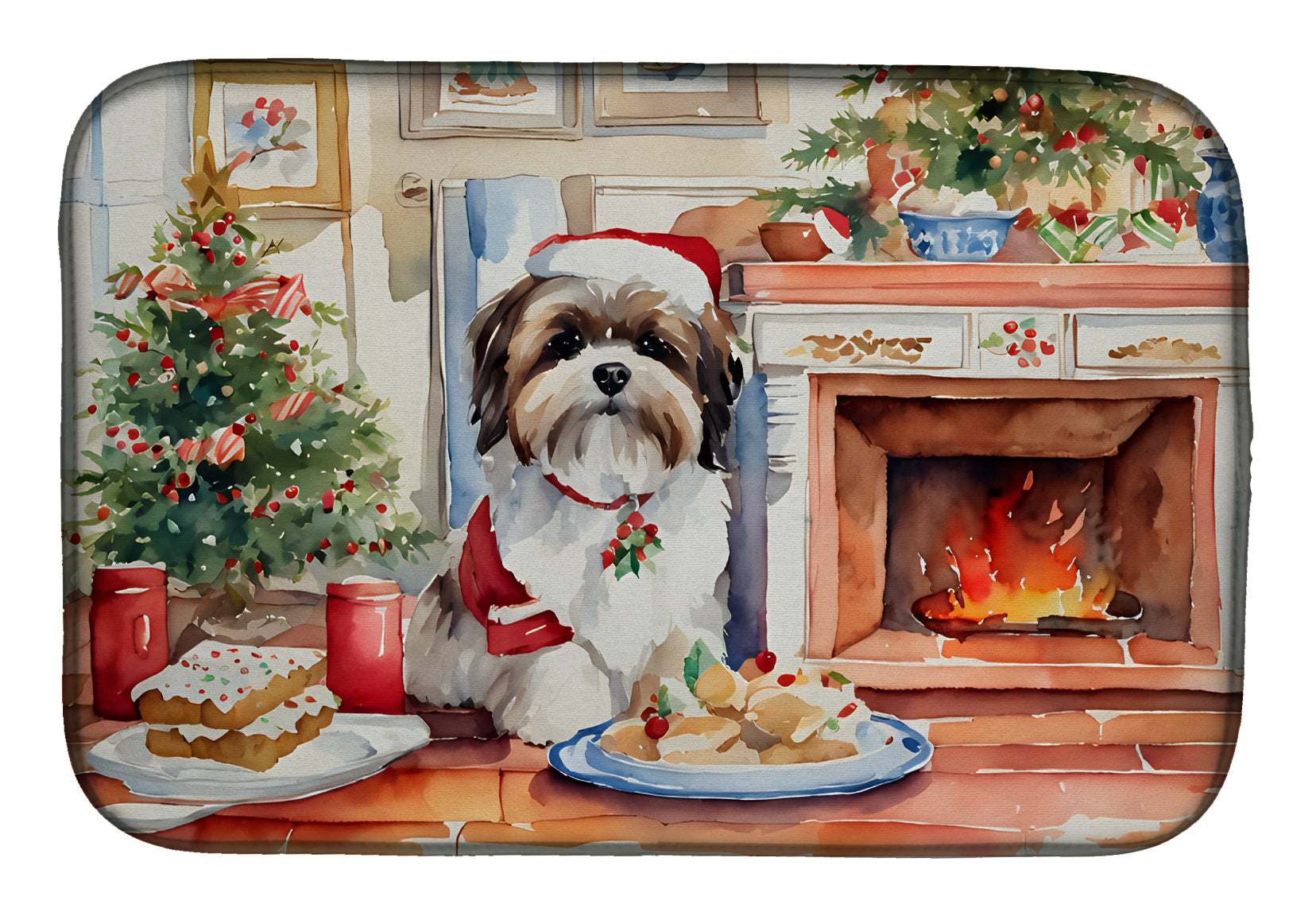 Buy this Lhasa Apso Christmas Cookies Dish Drying Mat