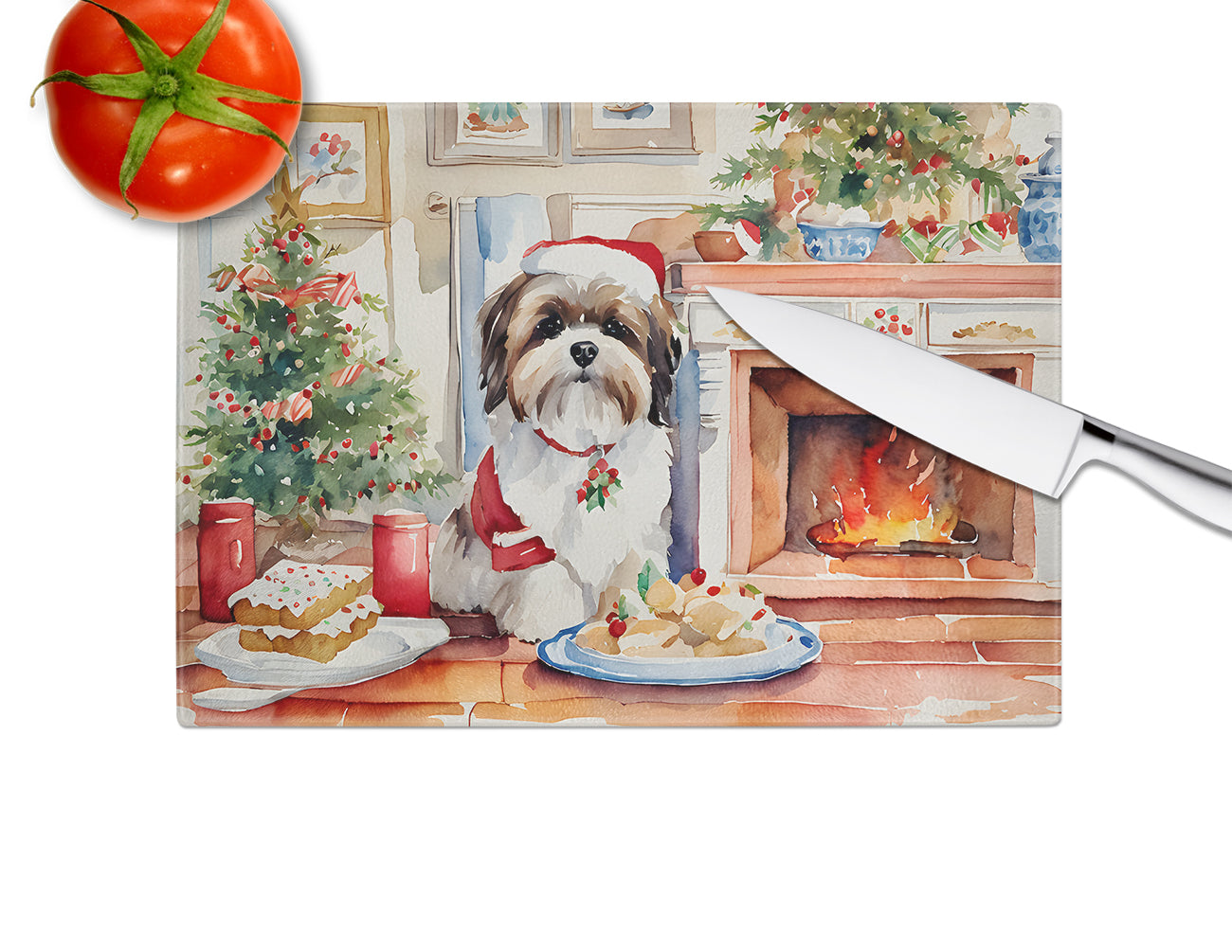 Lhasa Apso Christmas Cookies Glass Cutting Board