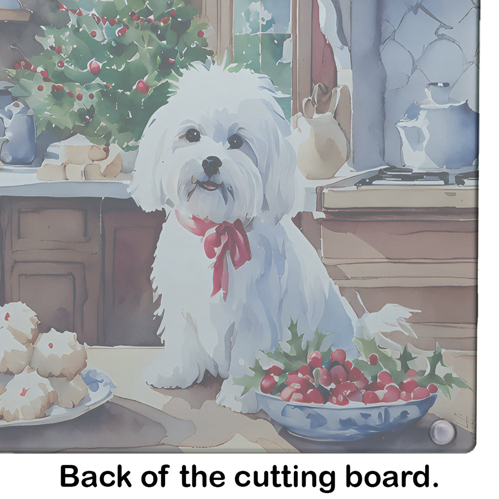 Maltese Christmas Cookies Glass Cutting Board