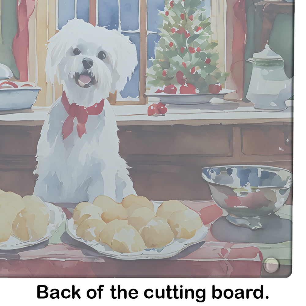 Maltese Christmas Cookies Glass Cutting Board