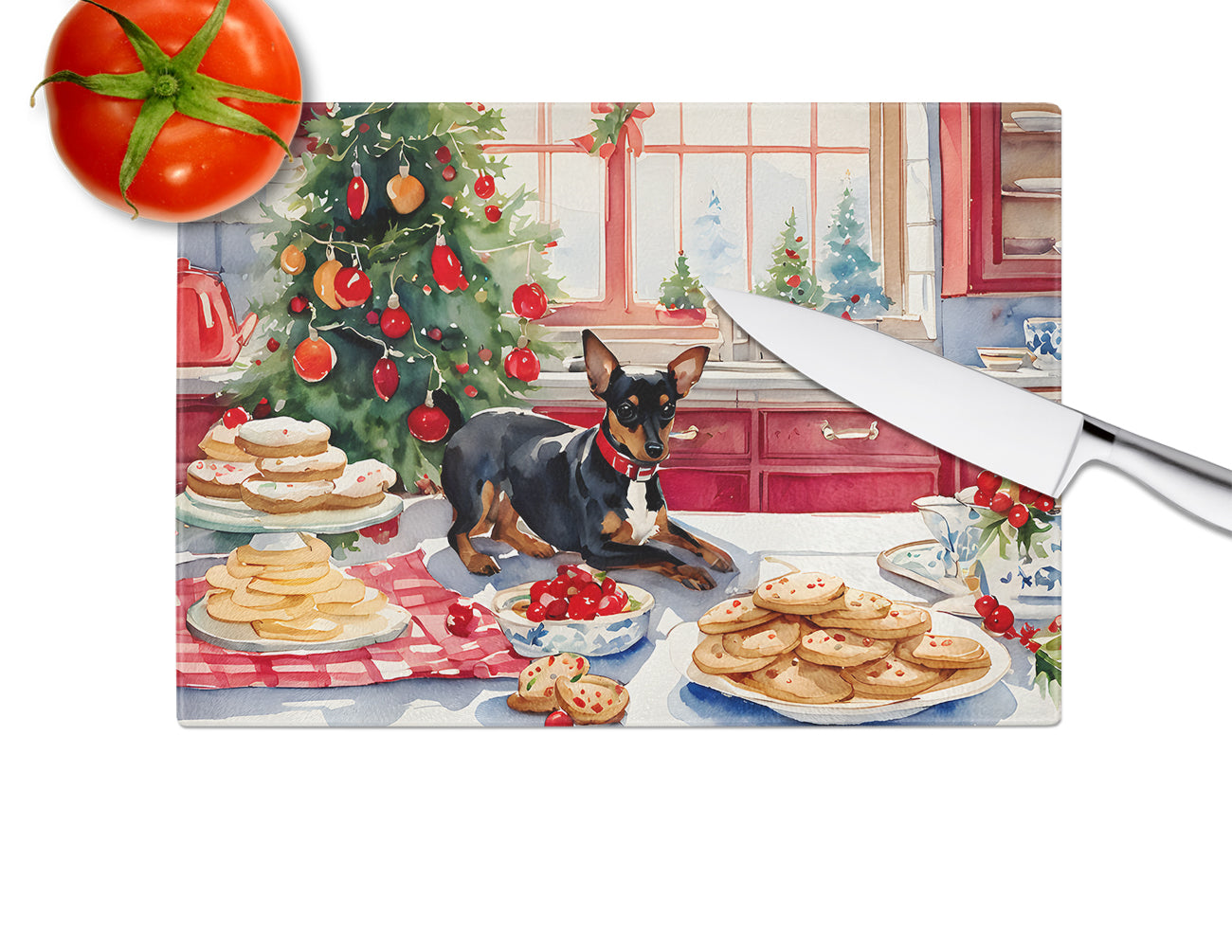 Miniature Pinscher Christmas Cookies Glass Cutting Board