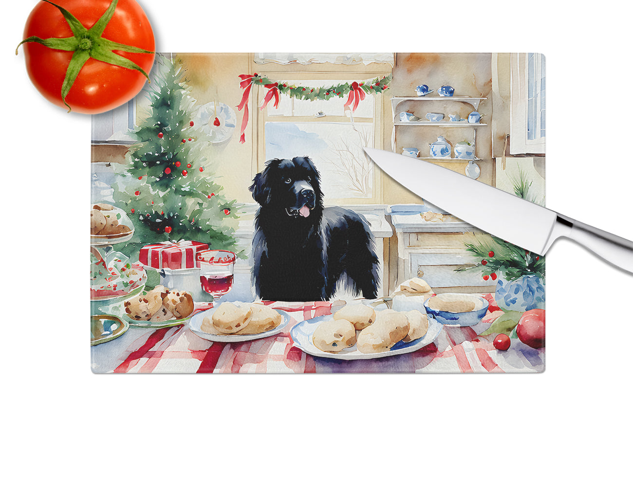 Newfoundland Christmas Cookies Glass Cutting Board