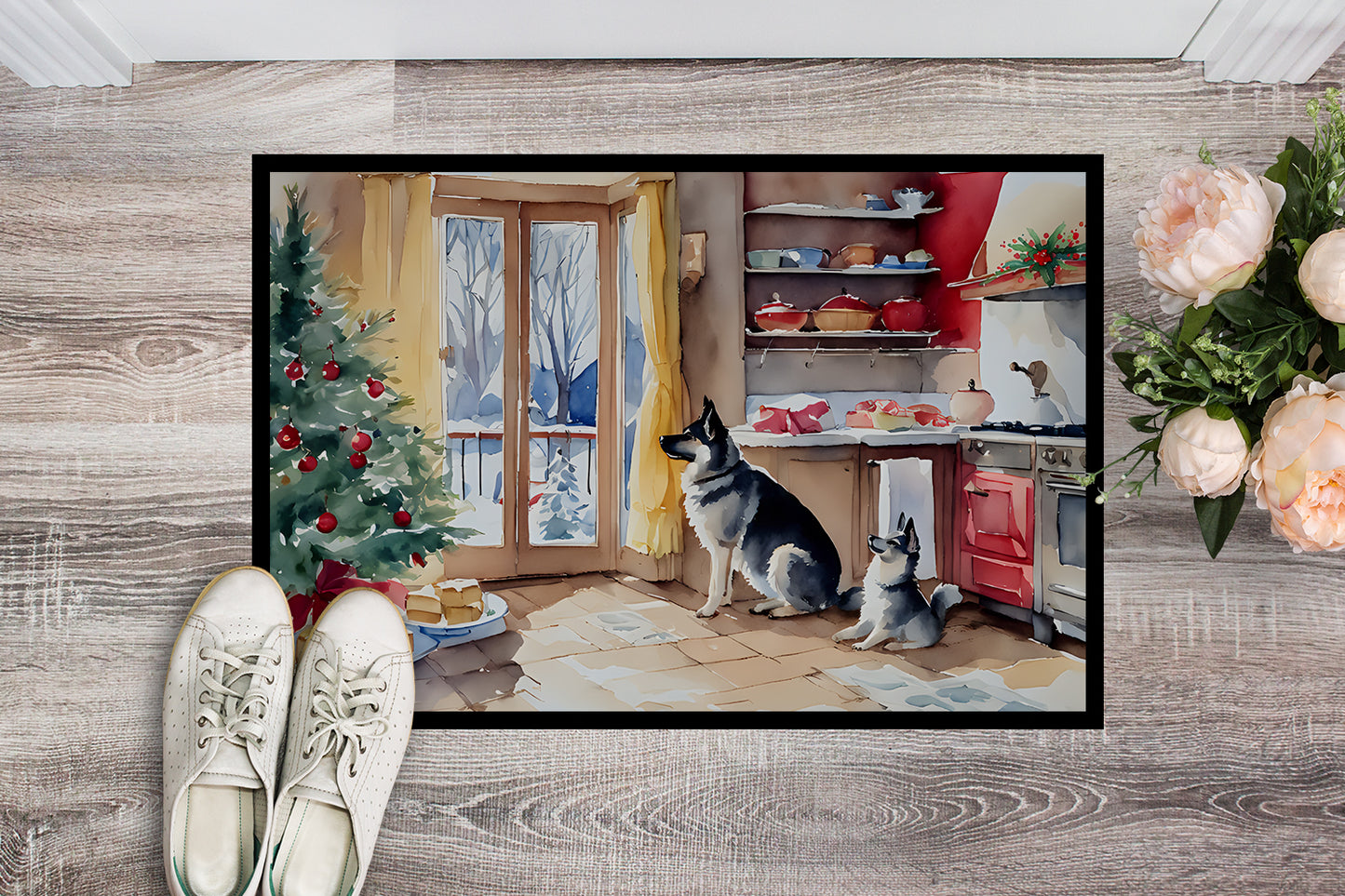 Norwegian Elkhound Christmas Cookies Doormat