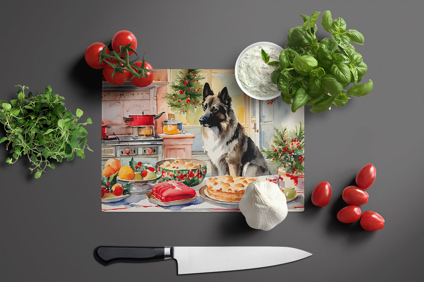 Norwegian Elkhound Christmas Cookies Glass Cutting Board