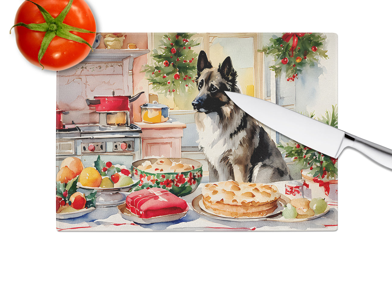 Norwegian Elkhound Christmas Cookies Glass Cutting Board