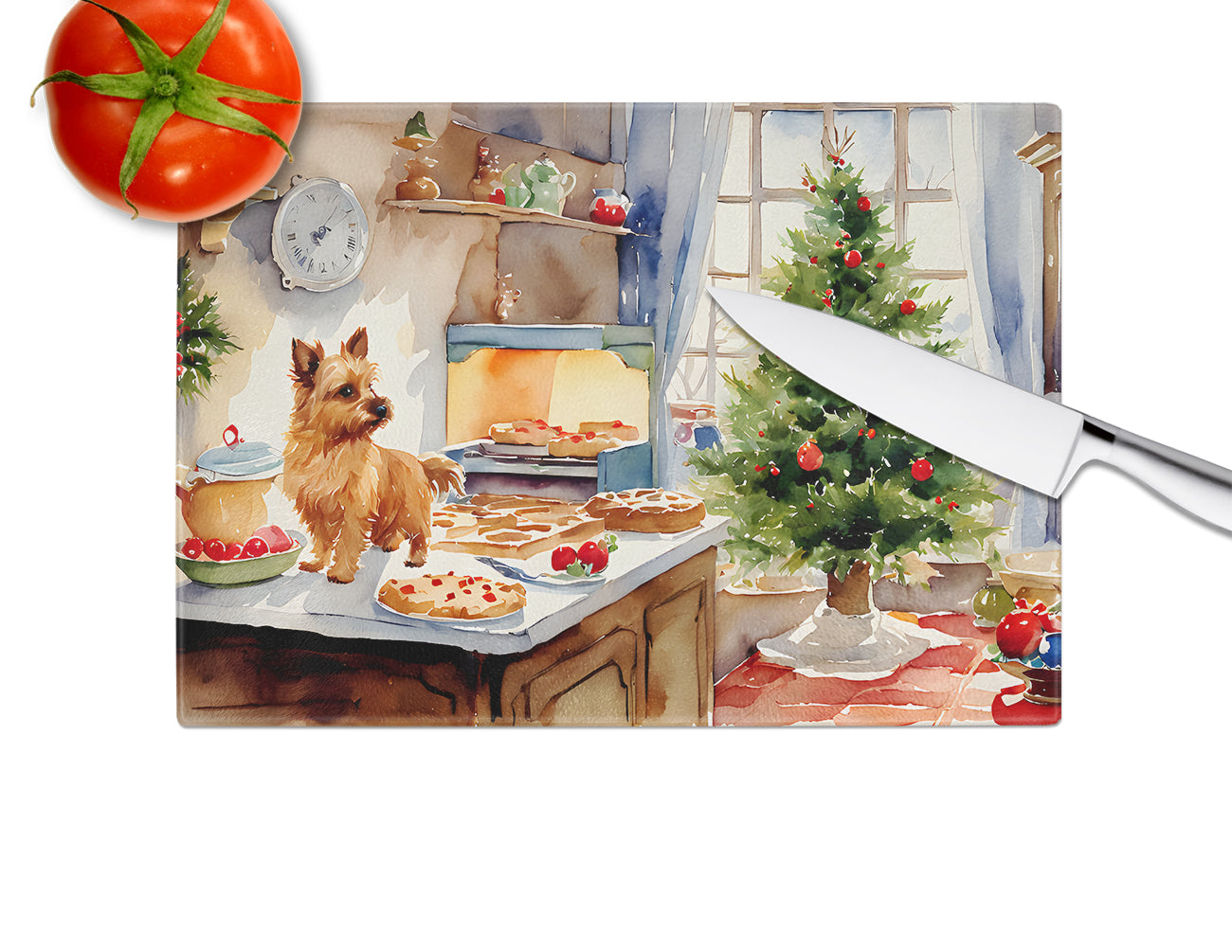 Norwich Terrier Christmas Cookies Glass Cutting Board