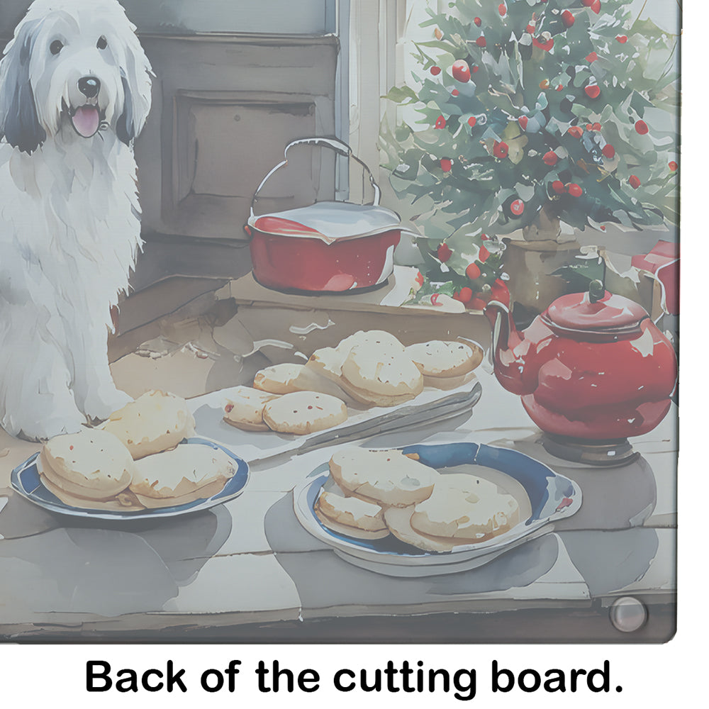 Old English Sheepdog Christmas Cookies Glass Cutting Board