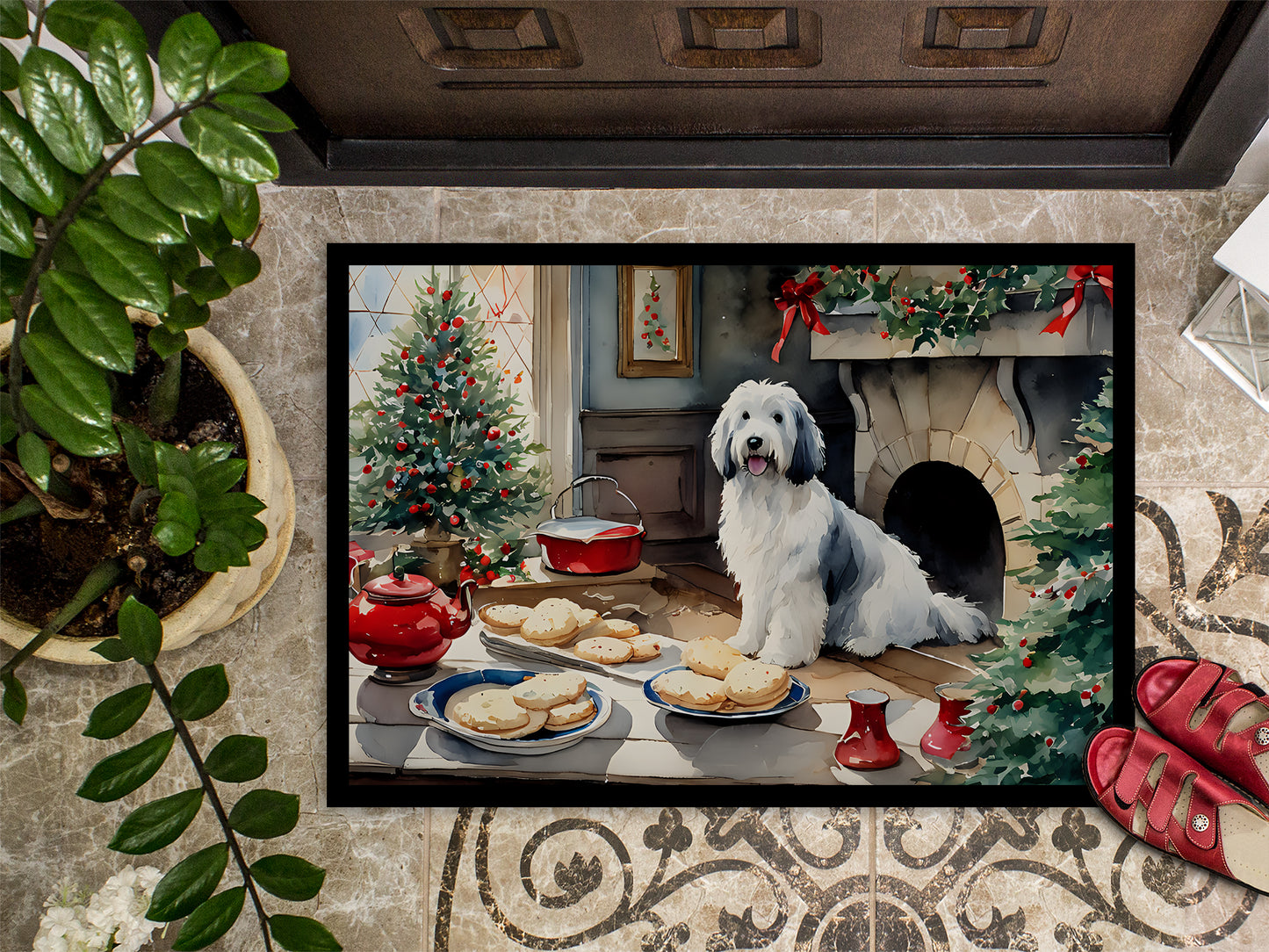 Old English Sheepdog Christmas Cookies Doormat