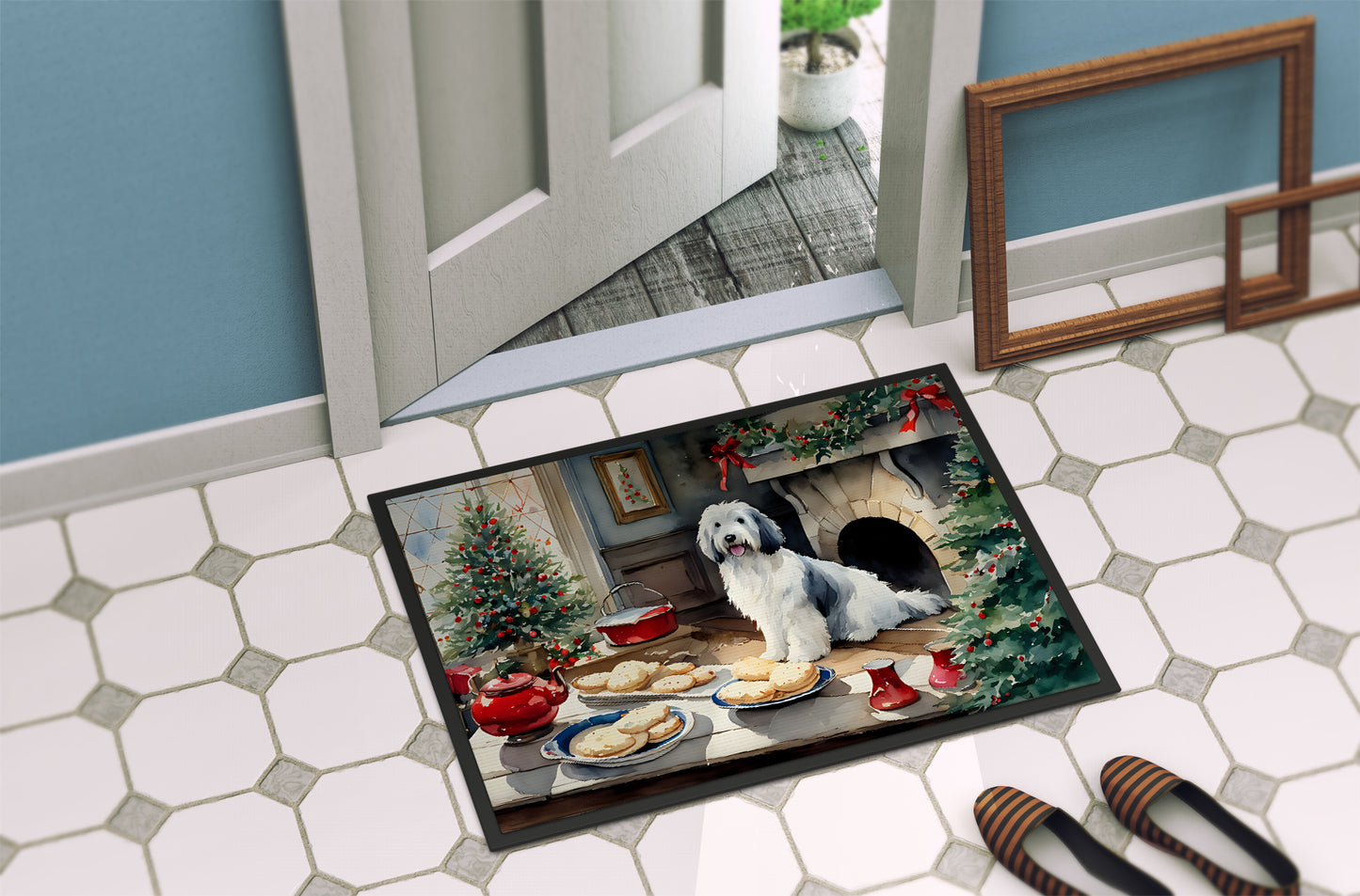 Old English Sheepdog Christmas Cookies Doormat