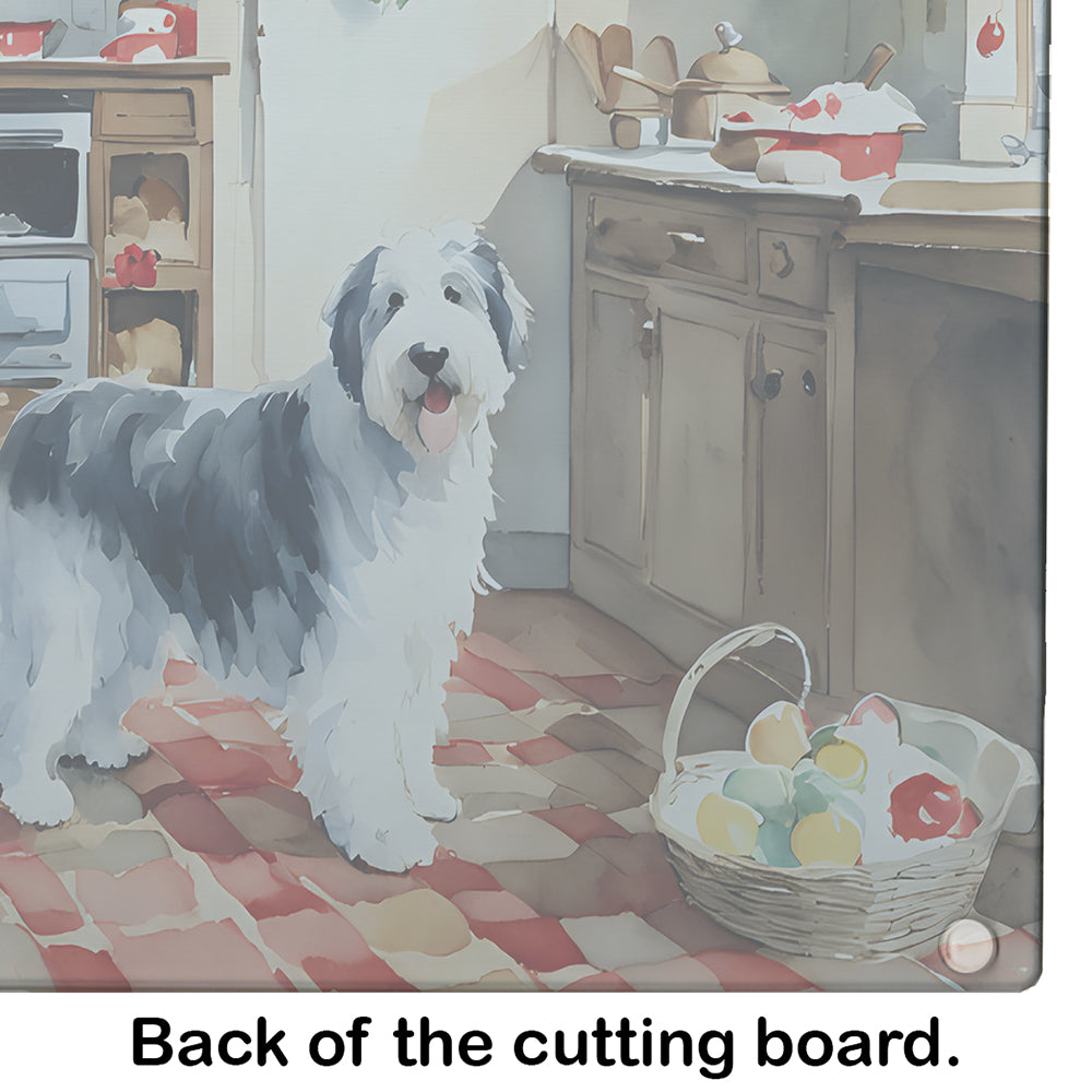 Old English Sheepdog Christmas Cookies Glass Cutting Board