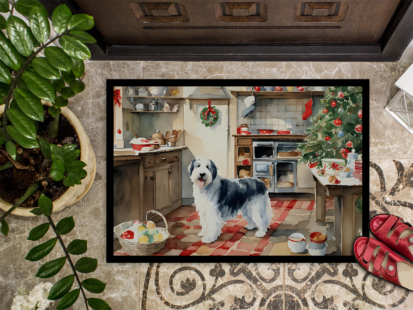 Old English Sheepdog Christmas Cookies Doormat