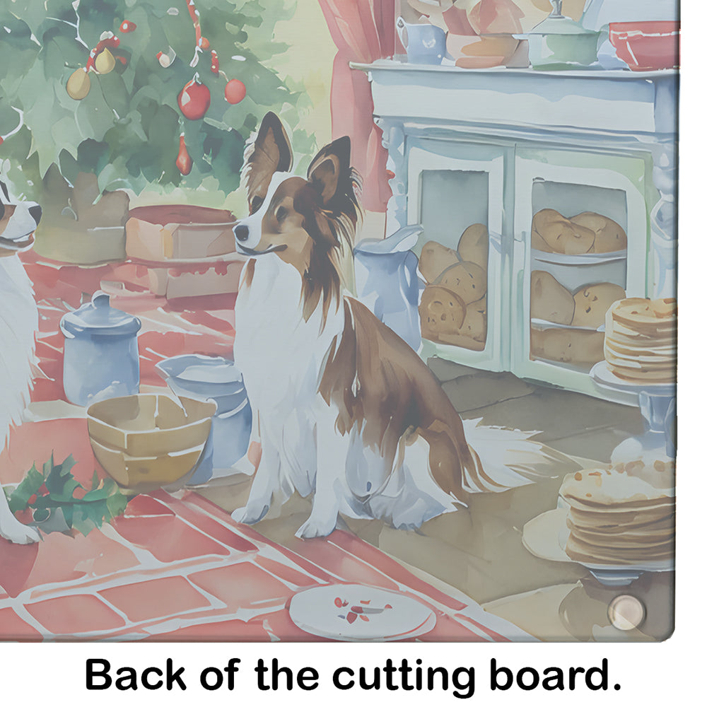 Papillon Christmas Cookies Glass Cutting Board