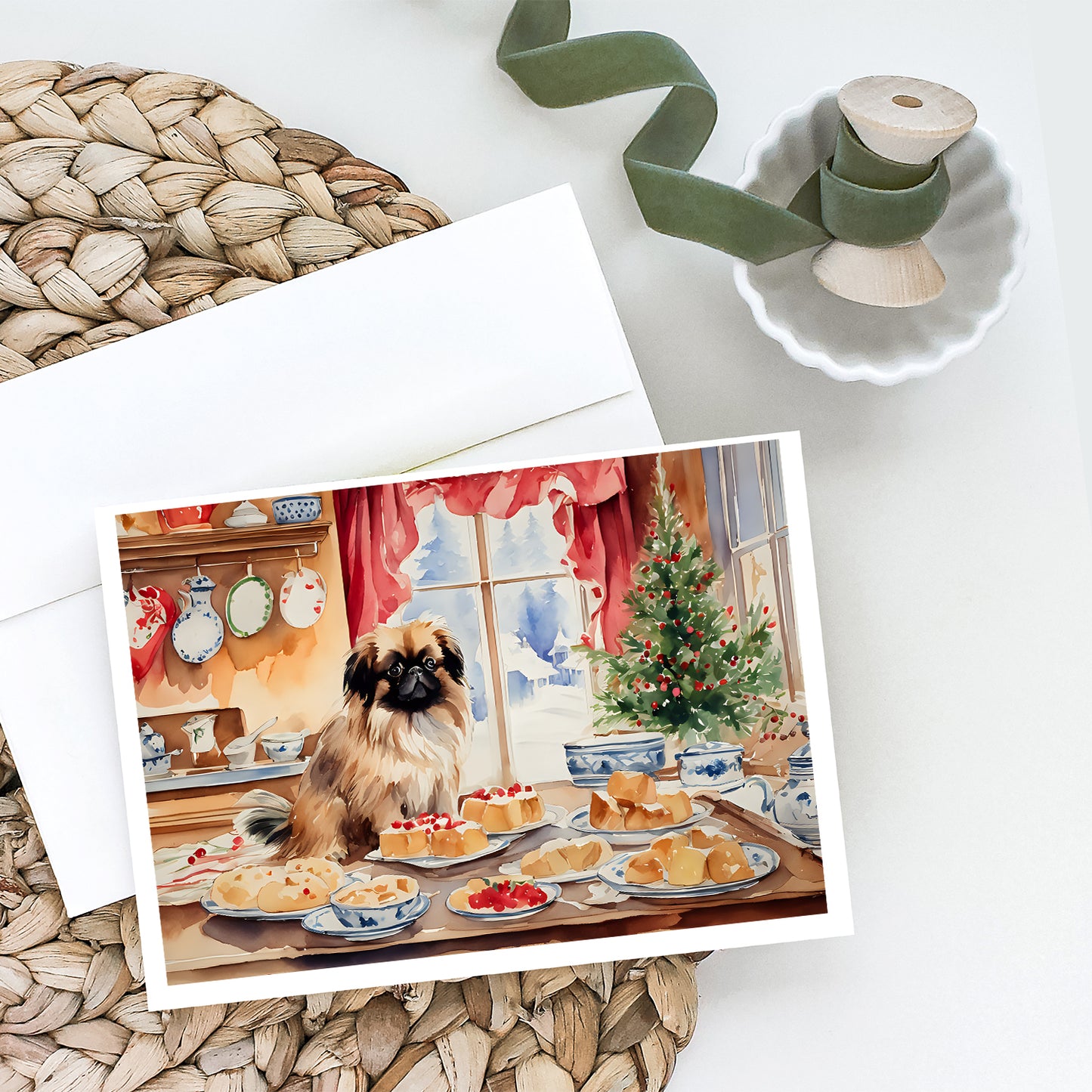 Pekingese Christmas Cookies Greeting Cards Pack of 8