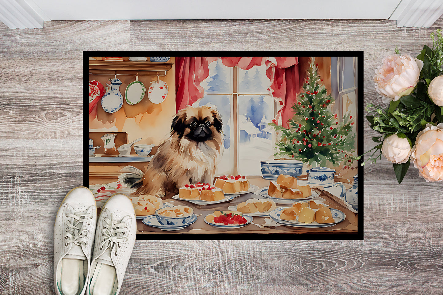 Pekingese Christmas Cookies Doormat