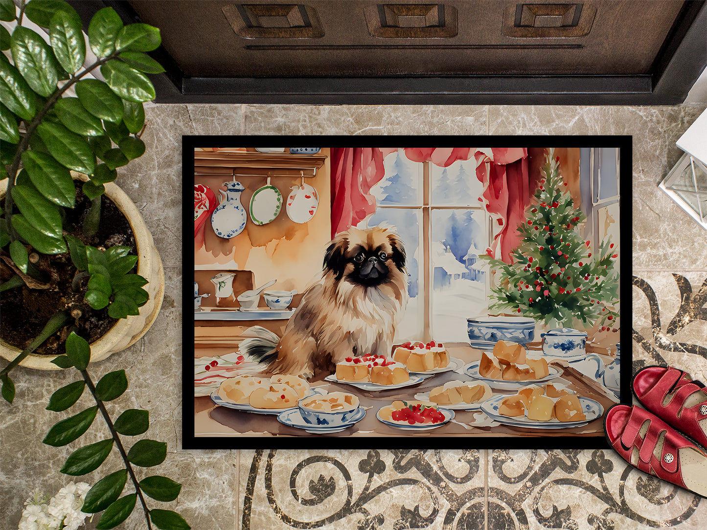 Pekingese Christmas Cookies Doormat