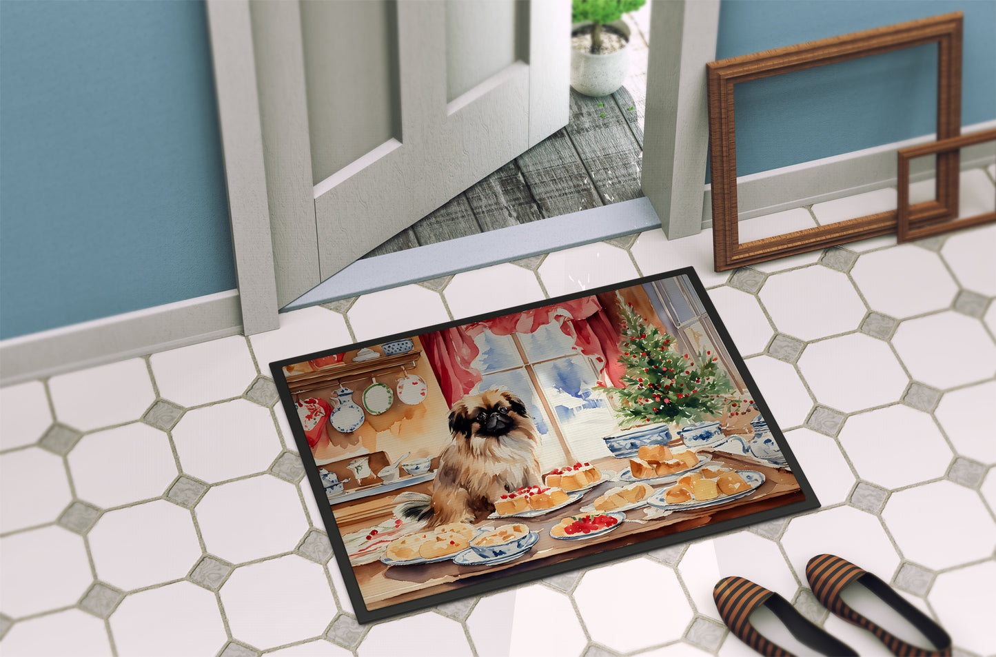 Pekingese Christmas Cookies Doormat