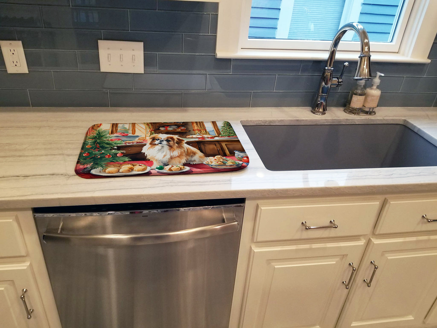 Pekingese Christmas Cookies Dish Drying Mat